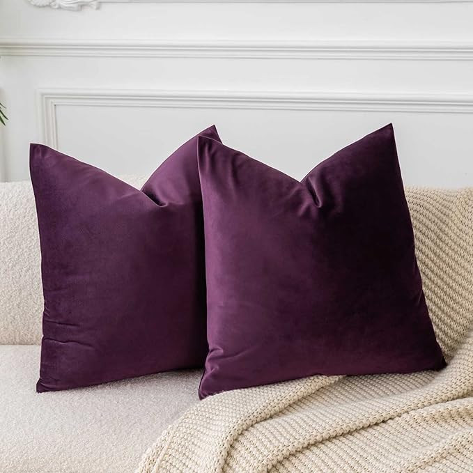 JUSPURBET Eggplant Purple Velvet Throw Pillow Covers 24x24 inch Set of 2 for Living Room Couch So... | Amazon (US)