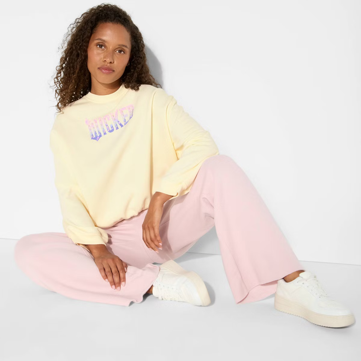 Women's Wicked Butterfly Pearl Graphic Sweatshirt - Cream L | Target
