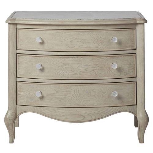 Amber French Country Beige Wood Cream Stone Top 3 Drawer Nightstand | Kathy Kuo Home