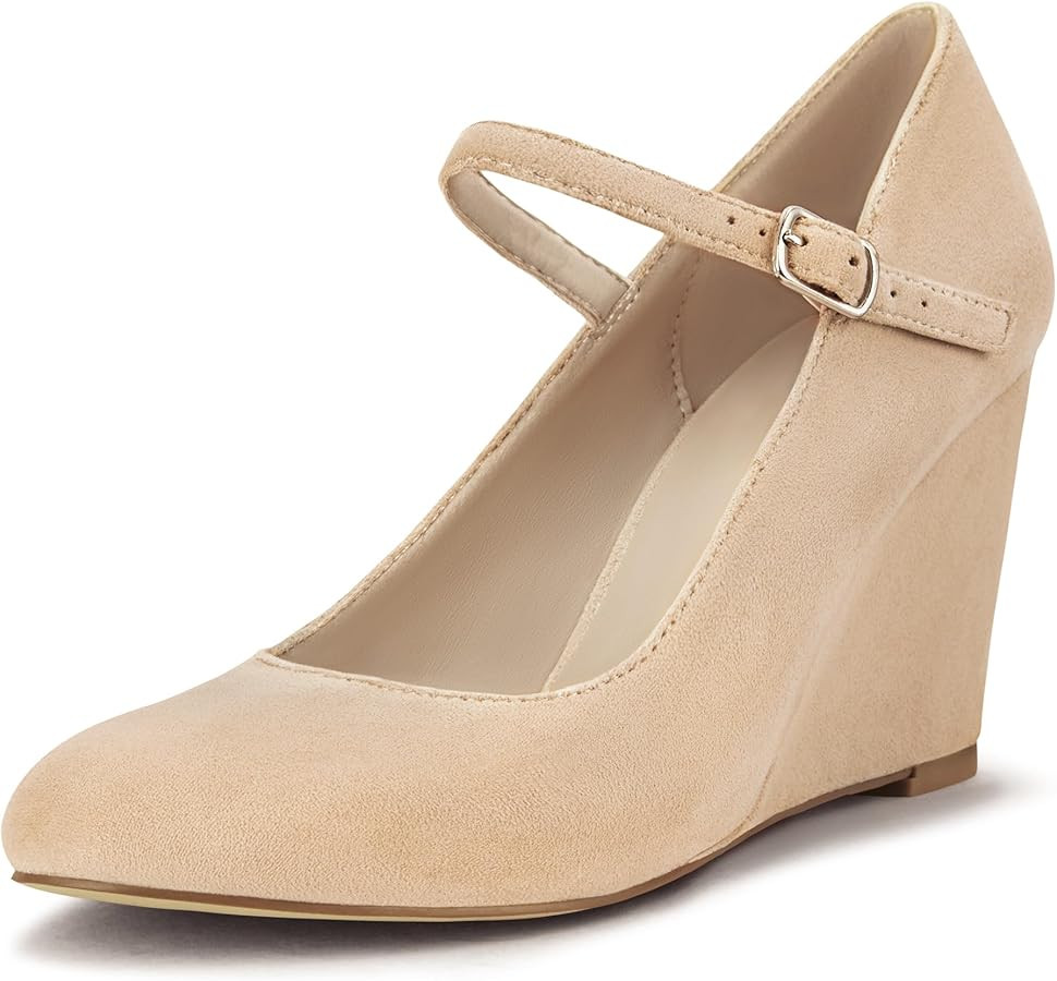 Womens Wedge Pumps with Ankle Strap for Dressy Ladies Mary Jane Shoes Closed Toe Wedges Heels for... | Amazon (US)
