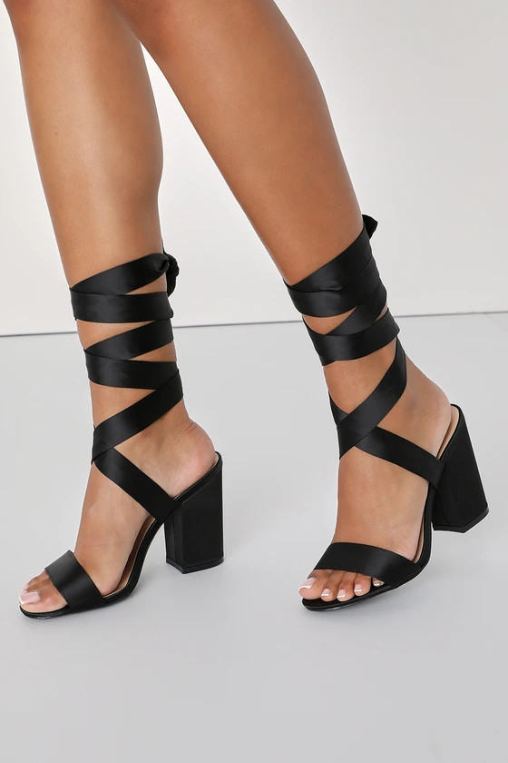 Alta Black Satin Lace-Up Heels | Lulus