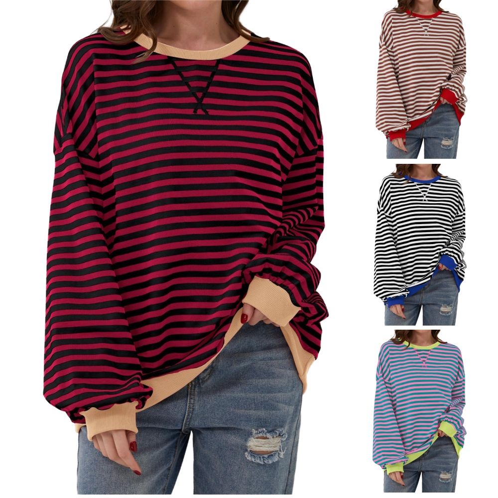 SKSloeg Plus Size Sweatshirts for Women Oversized Sweatshirt Striped Sweatshirts Color Block Pull... | Walmart (US)