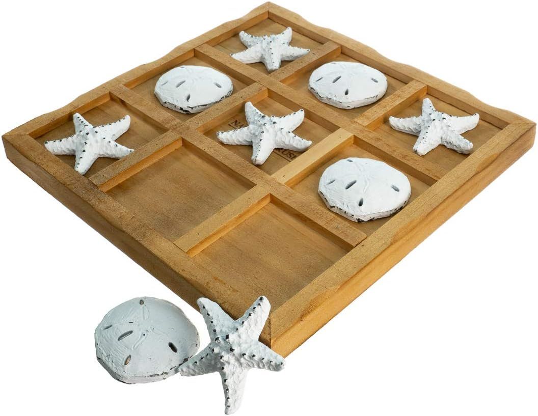 Table Top Tic-Tac-Toe Board Game | 9" x 9" Wood Board Game with Resin Starfish and Sand Dollars |... | Amazon (US)