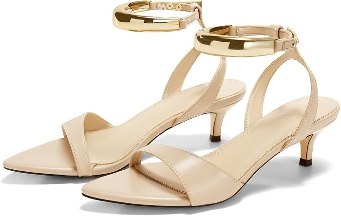 Coutgo Womens Low Kitten Heels Sandals Strappy Pointed Open Toe One Strap Metal Summer Dress Shoe... | Amazon (US)