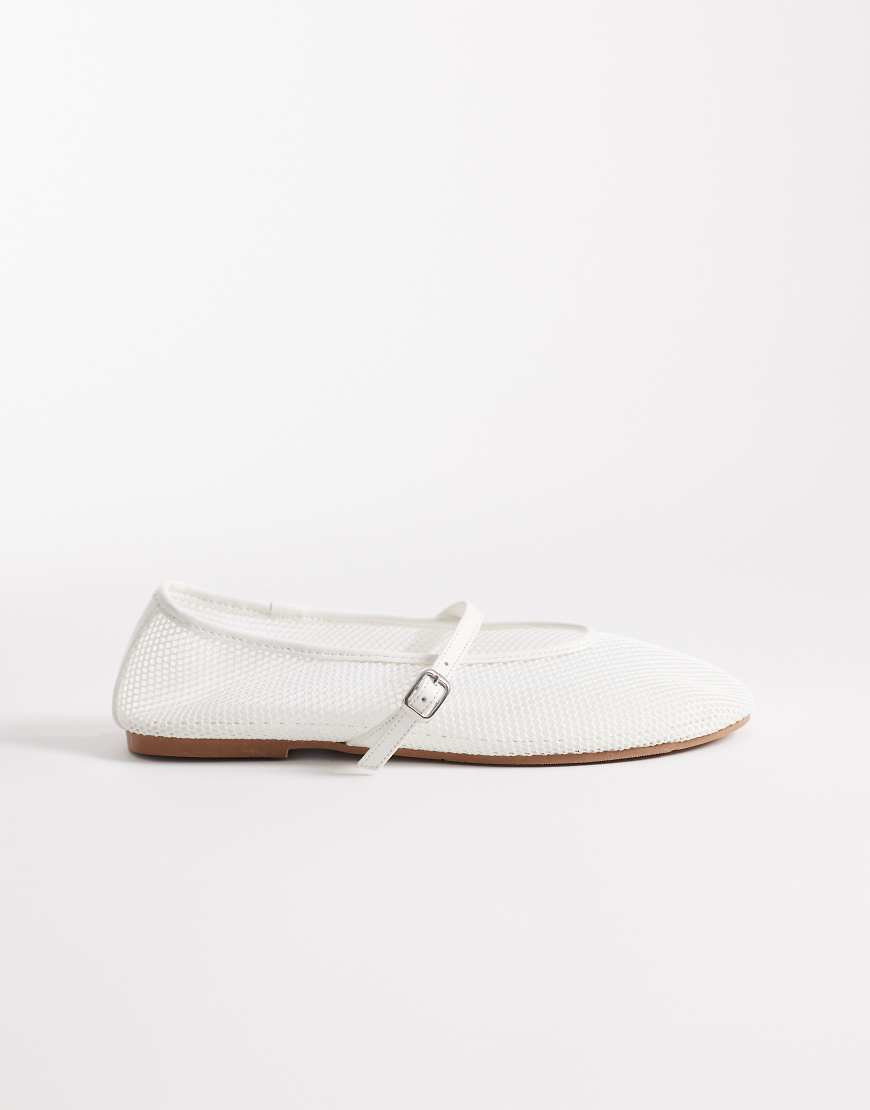 ASOS DESIGN Libra mesh mary jane ballets in white | ASOS (Global)