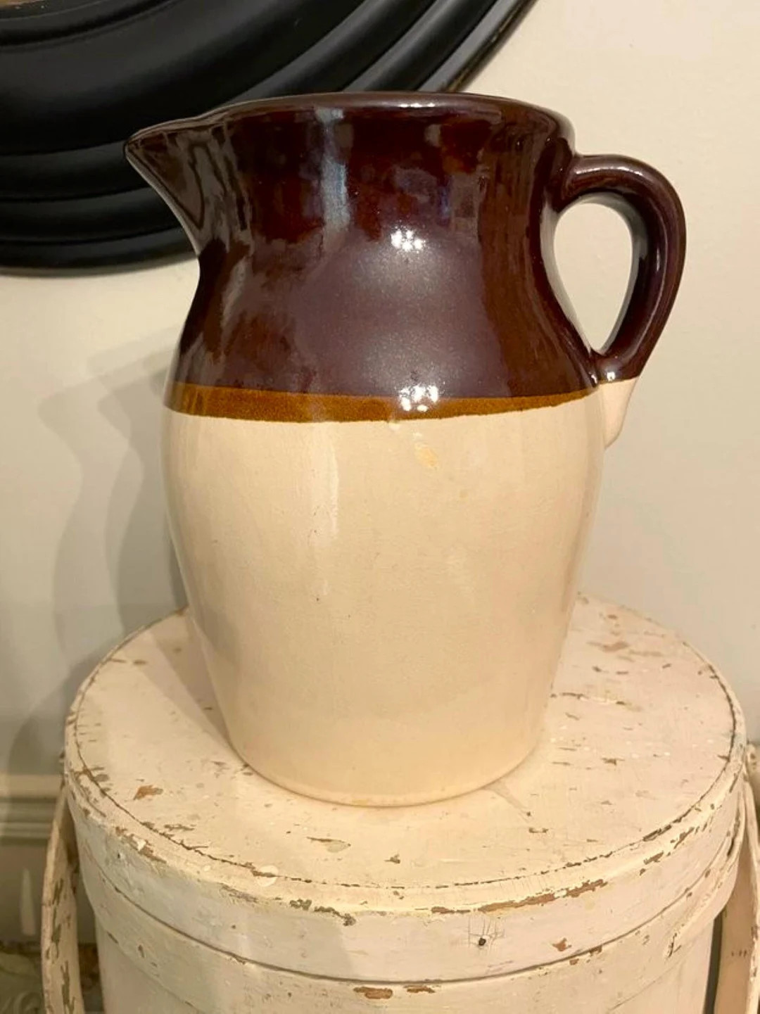 Large Stoneware Pitcher Brown and Beige No Cracks, Chips, or Breaks 9 Inches X 8 Inches Vintage -... | Etsy (US)