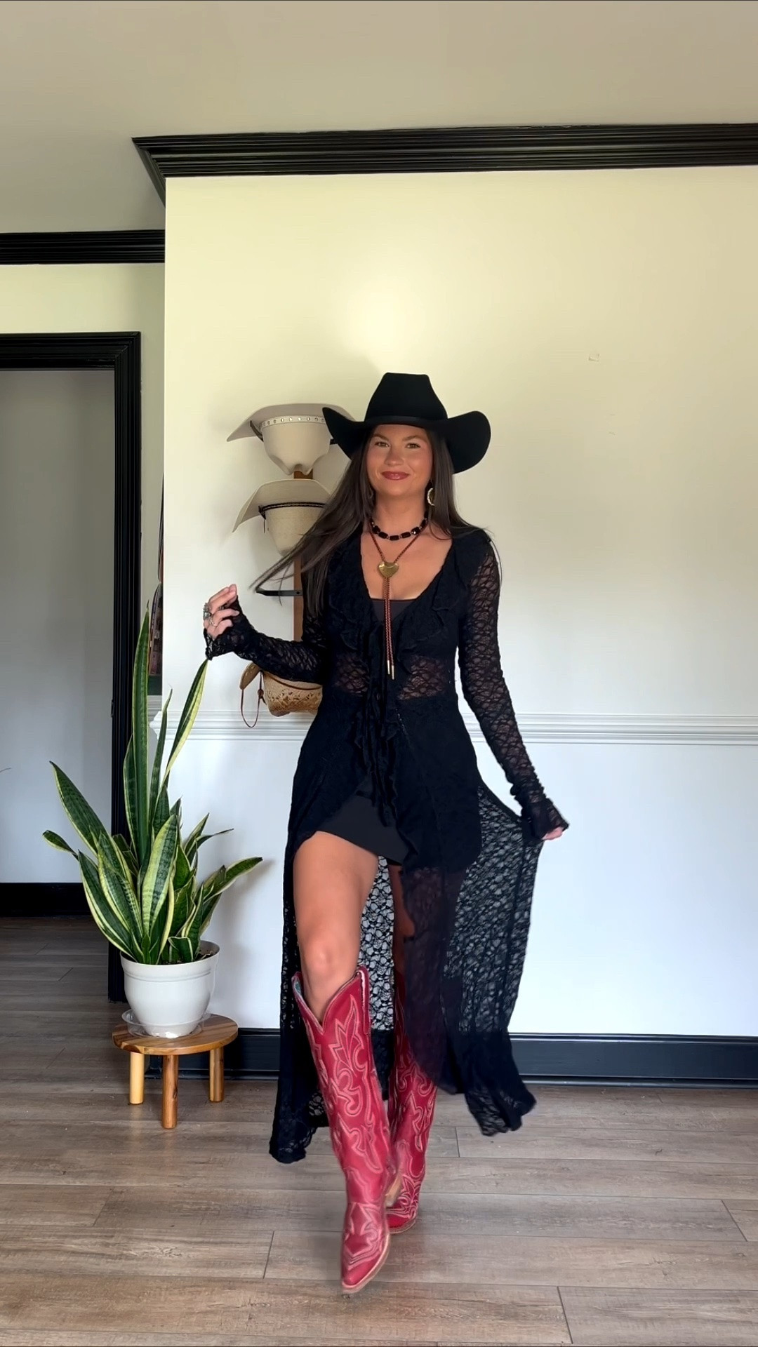 Black, red, and gold 🎲⚡️❤️ western witchy look using lace kimono and black skort! Wearing xs

Choker from Highway hippie code LORI10 and bolo from November Maker

#LTKootd #LTKgrwm #LTKSeasonal
