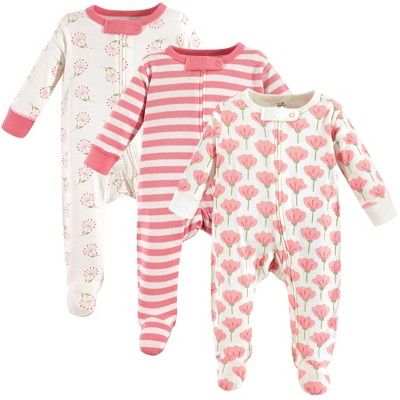 Touched by Nature Baby Girl Organic Cotton Zipper Sleep and Play 3pk, Tulip | Target
