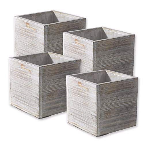 Wood Planter Box Set, Rustic Whitewash, Plastic Liners, 5 Inch Square Flower Holder, Natural Barn Wo | Amazon (US)