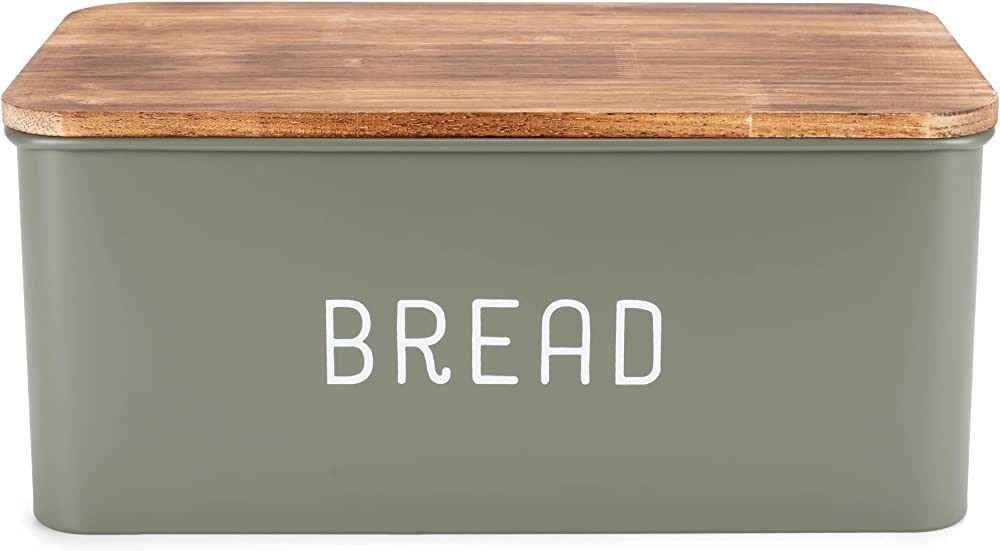 Nat & Jules Matte Green 17 x 8 Metal Enamel Rubber Wood Lidded Bread Box | Amazon (US)