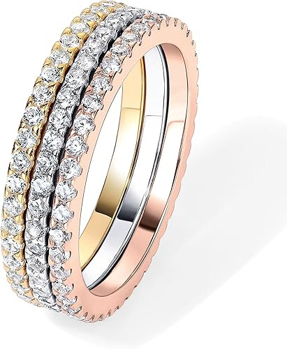 PAVOI 14K Gold Plated Solid 925 Sterling Silver CZ Simulated Diamond Stackable Ring Eternity Band... | Amazon (US)