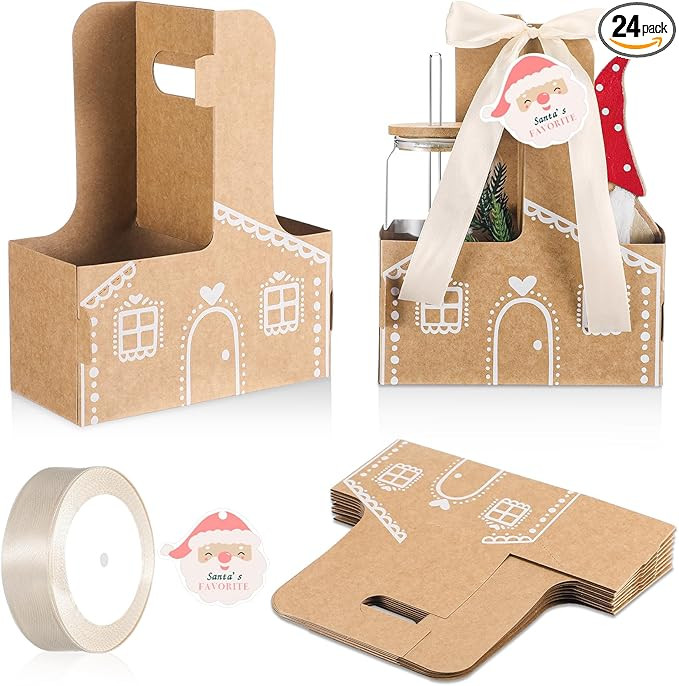 Faccito 24 Set Christmas Teacher Student Gift Cup Drink Carrier with Handle 2 Cup Gingerbread Hou... | Amazon (US)