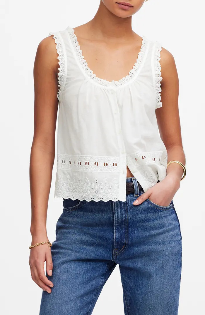 Embroidered Scalloped Tank Top | Nordstrom