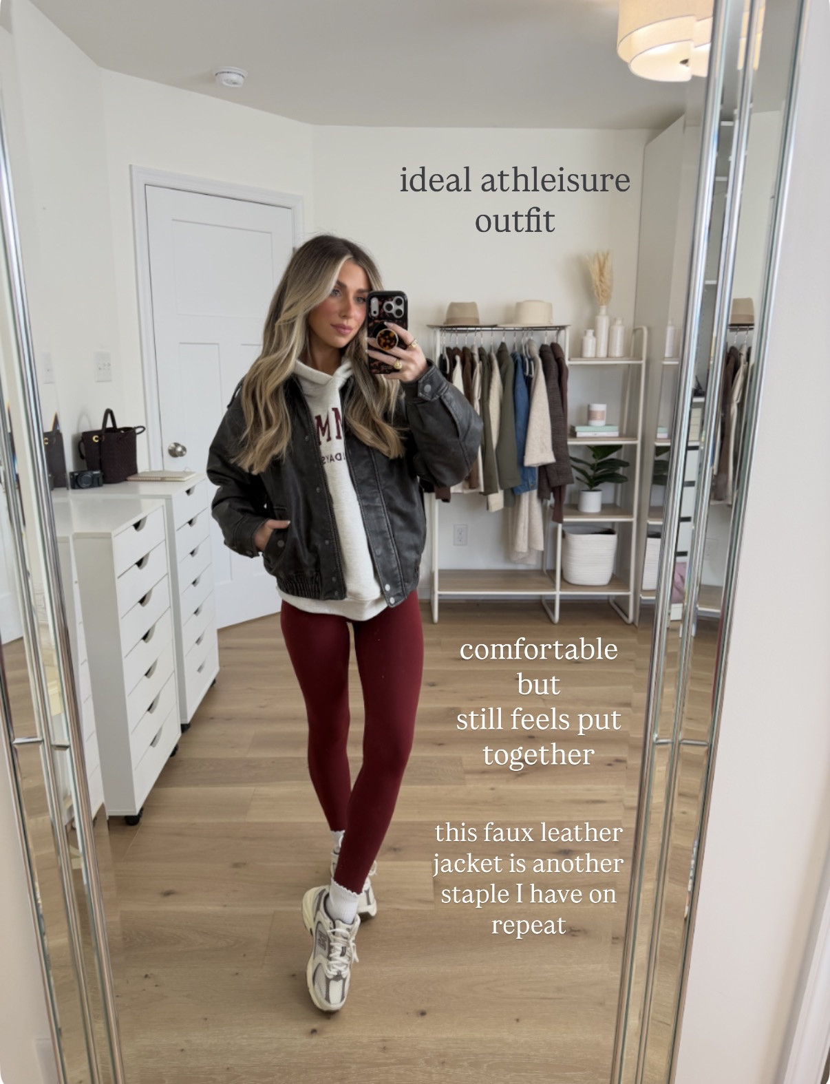 Cozy but polished athleisure outfit I’ve had on repeat 
+ jacket: xs
+ sweatshirt: xs
+ leggings: xs 
+ new balance 530: size down 1/2 size 

#LTKootd #LTKFindsUnder100 #LTKgrwm