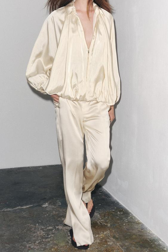 ZW COLLECTION SATIN TROUSERS WITH VENTS | Zara UK