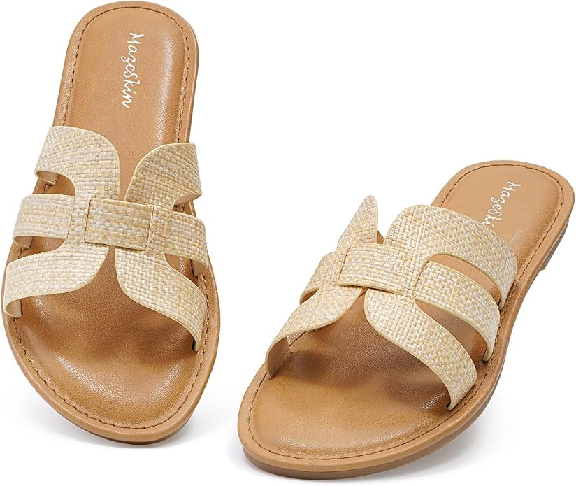 mazeskin Womens Memory Foam H-Band Summer Dressy Flat Slide Sandals | Amazon (US)