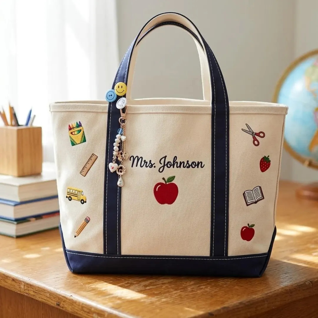Personalized Teacher Tote Bag, Embroidered School Icons Canvas Bag, Custom Name Teacher Appreciat... | Etsy (US)