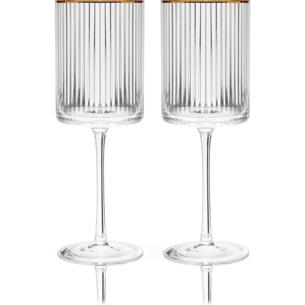 Viski Meridian Crystal Gold Rimmed Wine Glasses Set of 2 in Clear at Nordstrom | Nordstrom