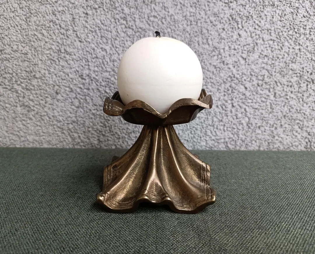 Vintage Brass Candle Holder, Heavy (0.4 Kg) Brutalist Pillar Candleholder, Mid-century Modern Dec... | Etsy (US)