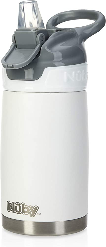 Nuby Thirsty Kids No Spill Flip-It Reflex Stainless Steel Travel Cup, 10 Oz, White | Amazon (US)