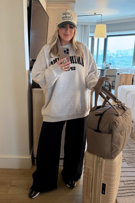 Travel day outfit. Who knew, another use for these pants 😅 actually so comfy to travel in (liked them better than leggings!) And my Calpak travel bag is the perfect personal item size. Fits under your seat! 

#LTKfindsunder100 #LTKstyletip #LTKtravel