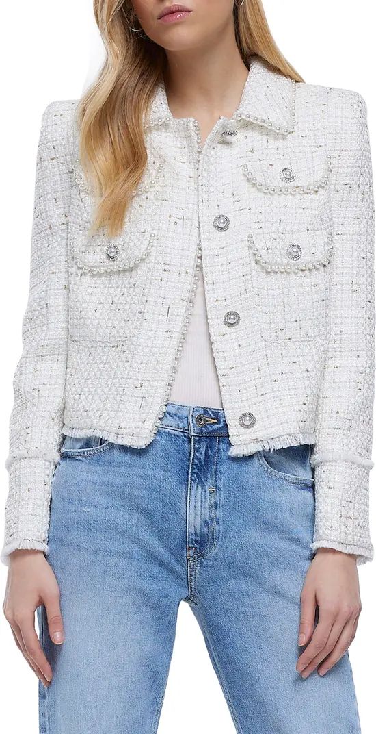 Faux Pearl Crop Bouclé Trophy Jacket | Nordstrom