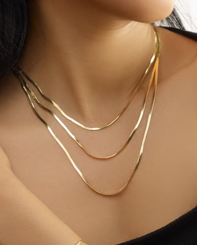 14K Handmade Solid Yellow Gold Herringbone Chain Necklace 1.5mm 3mm 4mm 5mm 6mm 14K Solid Yellow ... | Etsy (US)
