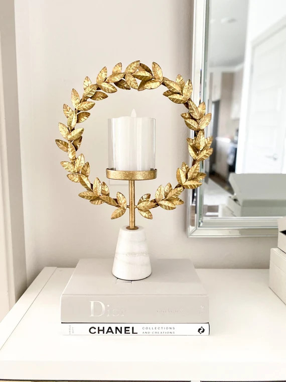 Gold Metal Wreath With Marble Stand Gold Wreath Hurricane | Etsy | Etsy (US)