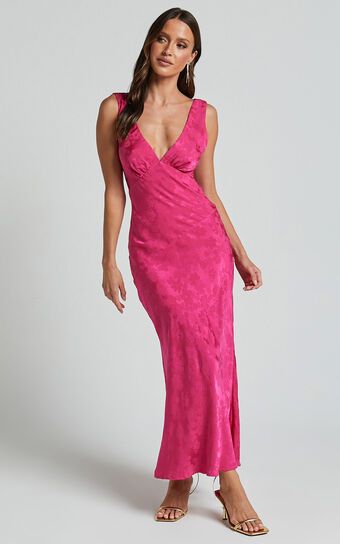 Cohen Midi Dress - Jacquard Satin Midi Dress in Pink | Showpo (US, UK & Europe)