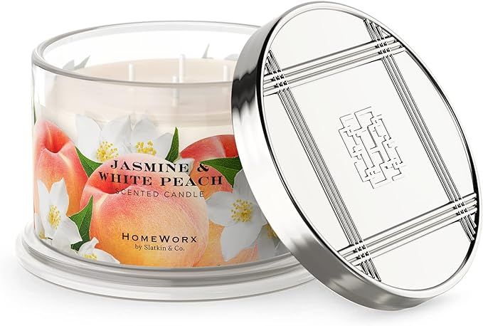 Premium Scented 4-Wick Candle, Jasmine & White Peach, HomeWorx by Slatkin & Co - 18 oz - Long-Las... | Amazon (US)