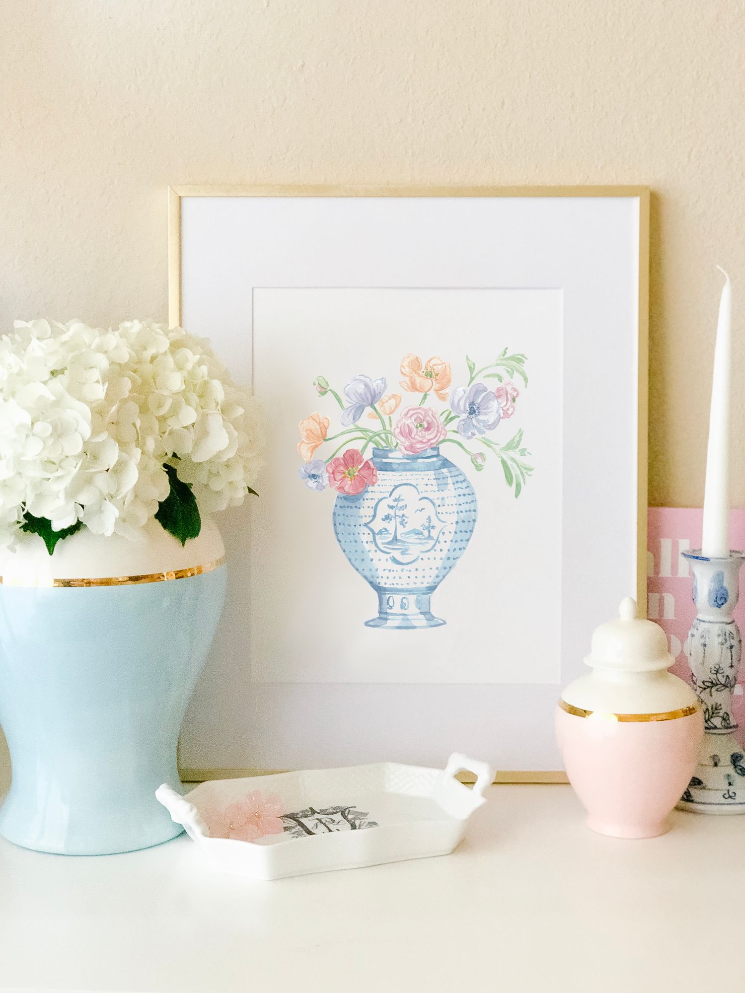 Ginger Jar with Anemones, Poppies, and Ranunculus Watercolor Art Print — Simply Jessica Marie | Simply Jessica Marie