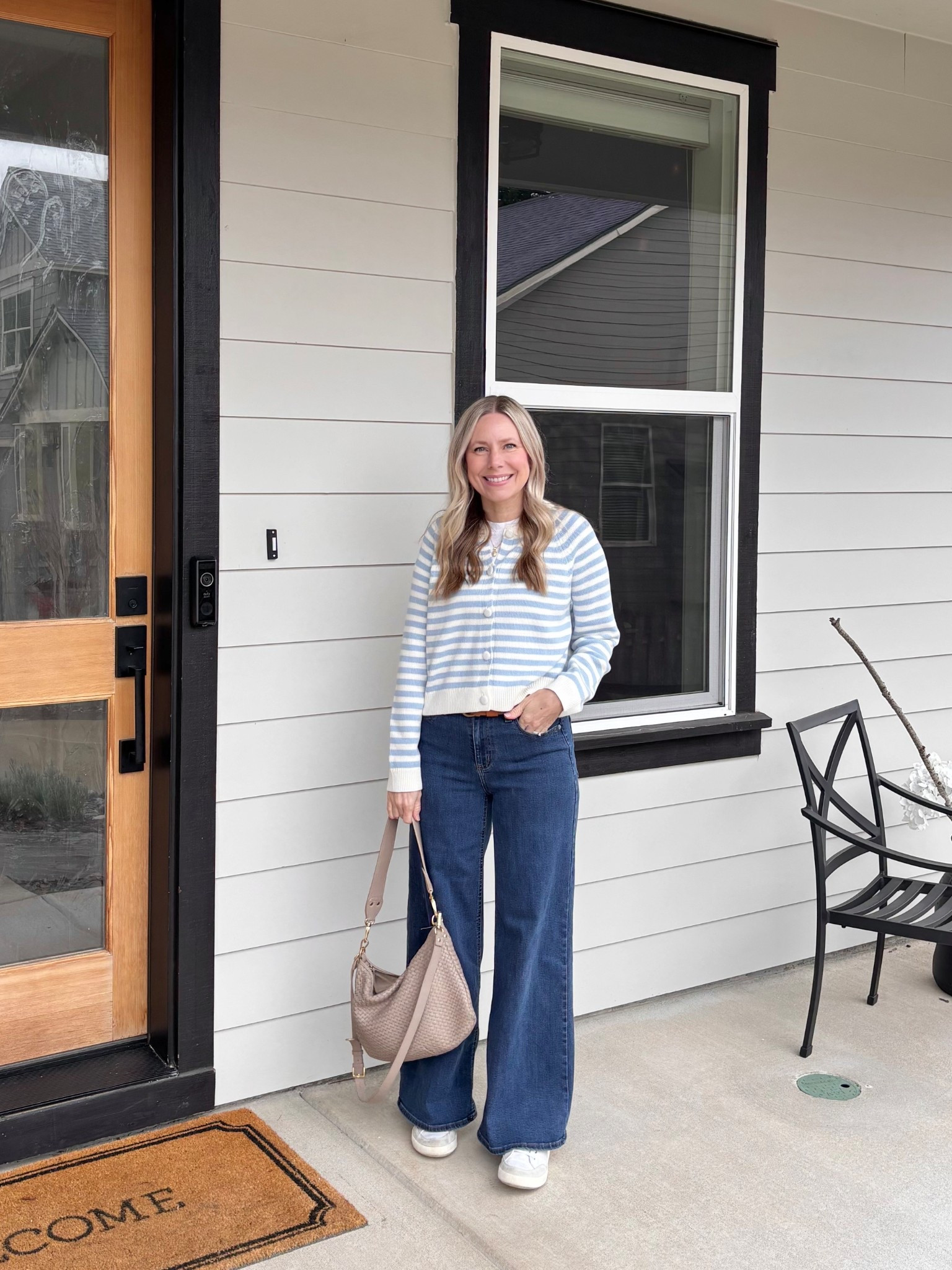 Saturdays outfit 🤍

This new cardigan I love. Especially because the light colors are so pretty. And these jeans are fantastic and only $28! 
Everything linked is exactly the same besides the sneakers - I’ll link a similar pair  

#LTKdayinmylife #LTKmomlife #LTKstorytime