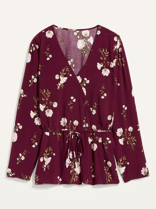 V-Neck Faux-Wrap Tie-Waist Long-Sleeve Top for Women | Old Navy (US)