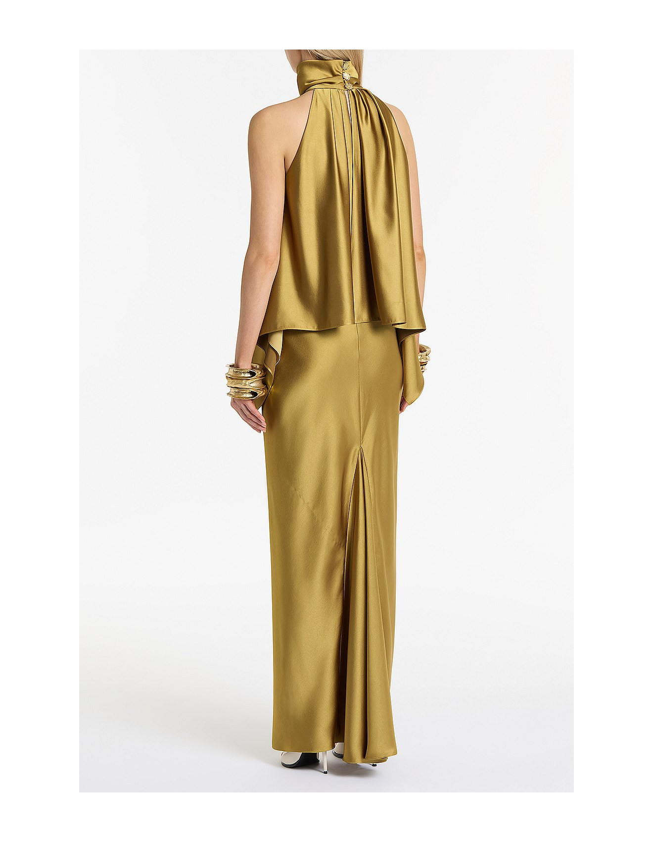 GOLD SATIN DRAPED HALTER TOP | David Jones (Australia & New Zealand)