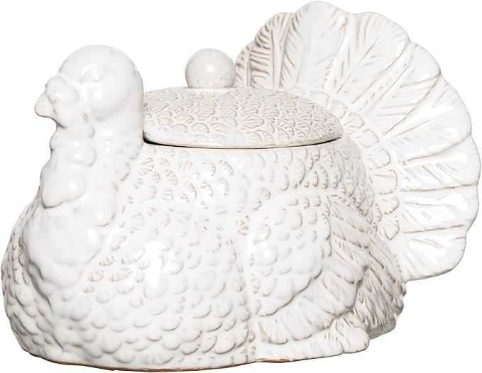 C&F Home White Turkey Decorative Thanksgiving Small Stoneware Cookie Jar Autumn Fall Harvest Kitc... | Amazon (US)