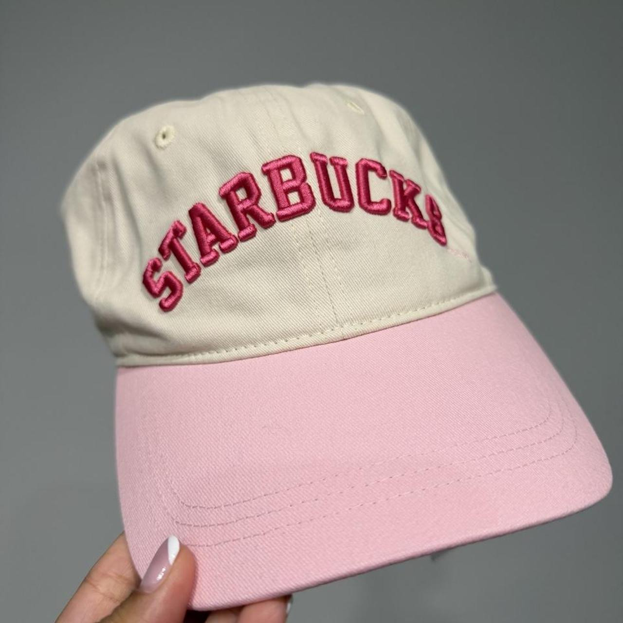 Pink & cream Starbucks cap with pink embroidered... | Depop US