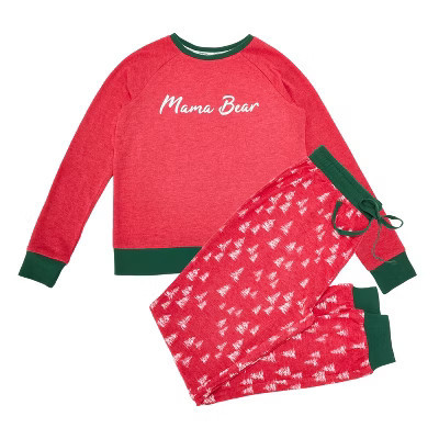 Dearfoams Women's 2 Piece Mama Bear Holiday Pajama Set - RED Size M | Target