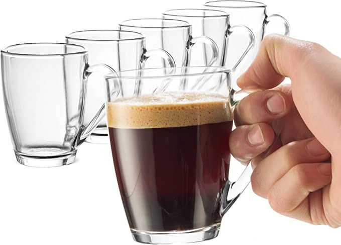 Bormioli Rocco Glass Coffee Mug Set, (6 Pack) Medium 10¾ Ounce with Convenient Handle, Tea Glass... | Amazon (US)