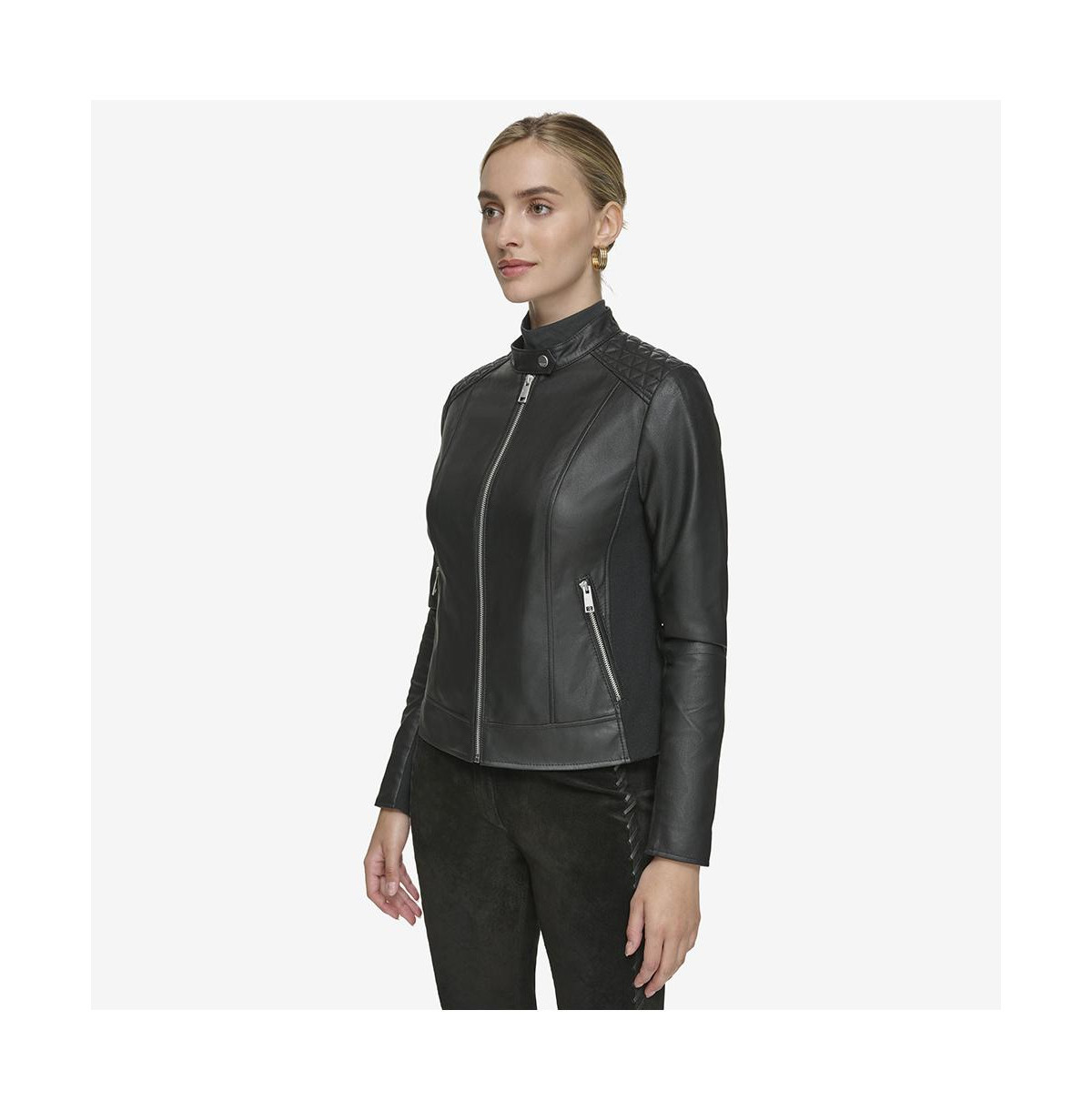 Glenbrook lightweight Women's leather Racer jacket - Black | Macy's
