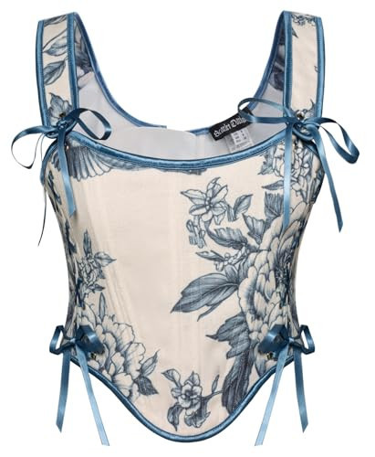 Scarlet Darkness Renaissance Corset Top for Women Floral Bustier Lace Up Boned Overbust Bodyshaper Corset Retro Blue Size 12 | Amazon (US)