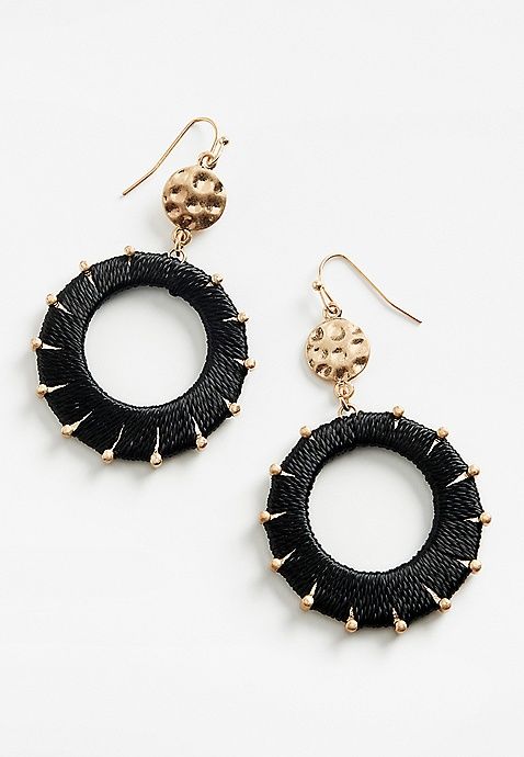 Black Fabric Wrapped Double Drop Earrings | Maurices