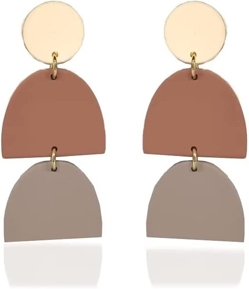 2Pairs Half Irregular Handmade Polymer Clay Earring For Women Girls Cute Geometric Multicolor Boho D | Amazon (US)