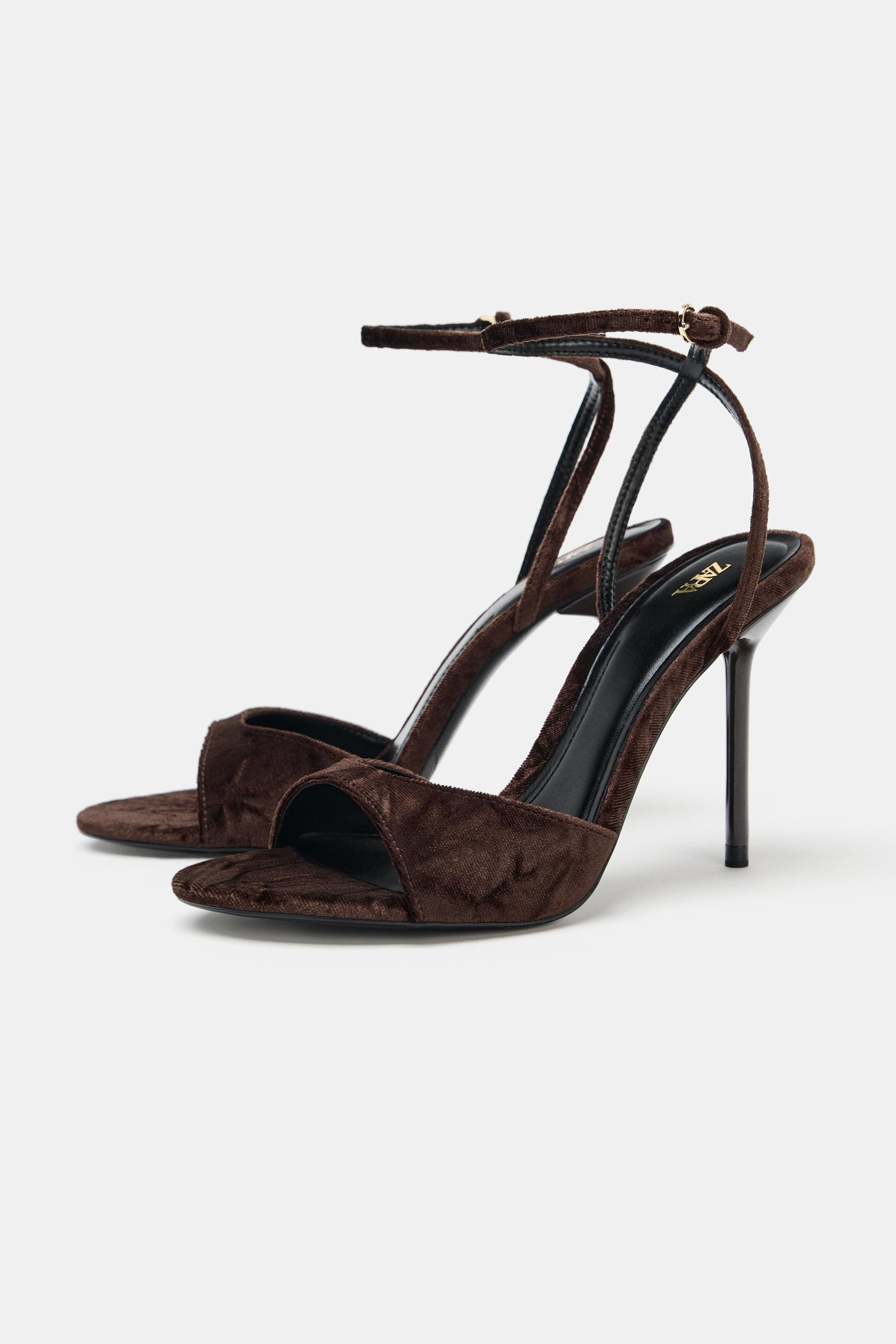 VELVET EFFECT HEELED SANDALS | Zara US
