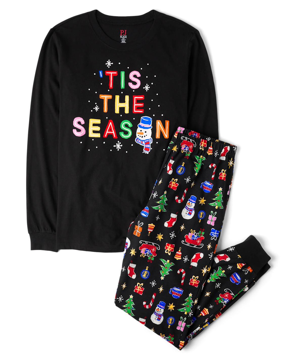 Adult Matching Family Glow Tis The Season Cotton Pajamas - black | The Children's Place