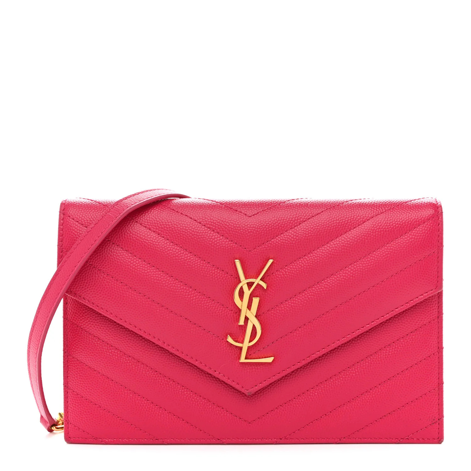 Grain De Poudre Matelasse Chevron Monogram Envelope Chain Wallet Bubblegum | FASHIONPHILE (US)