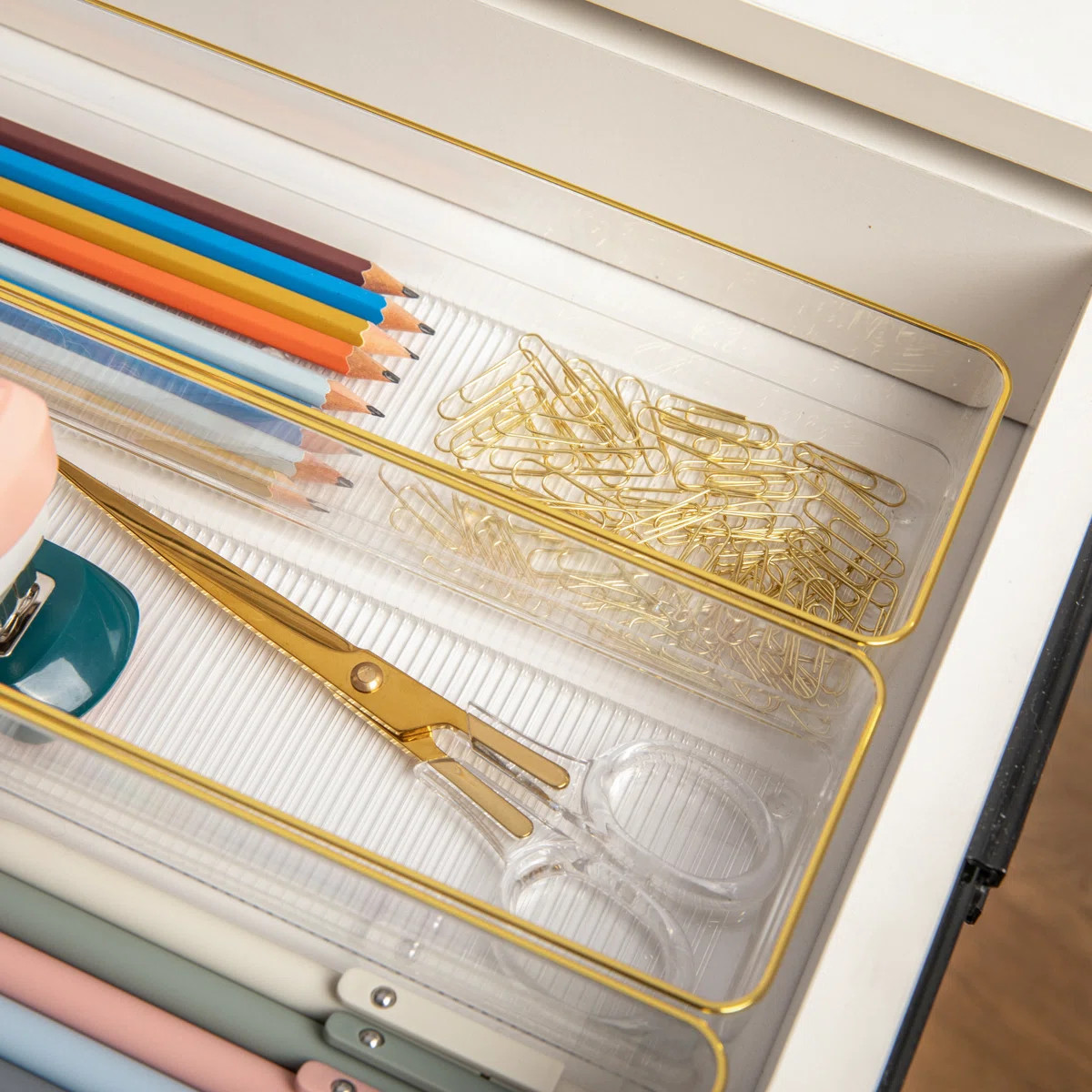 Thomas Martha Stewart Plastic Stackable Office Desk Drawer Organizers with Metallic Trim, 9" x 3"... | Wayfair North America