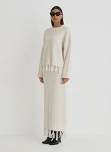 Cream Knit Tassle Trim Maxi Skirt- Fallon | 4th & Reckless
