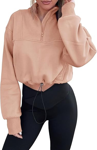 KIRUNDO Womens Fall Fashion 2023 Cropped Sweatshirt Half Zip Pullover Sweatshirts Y2K Crop Workou... | Amazon (US)