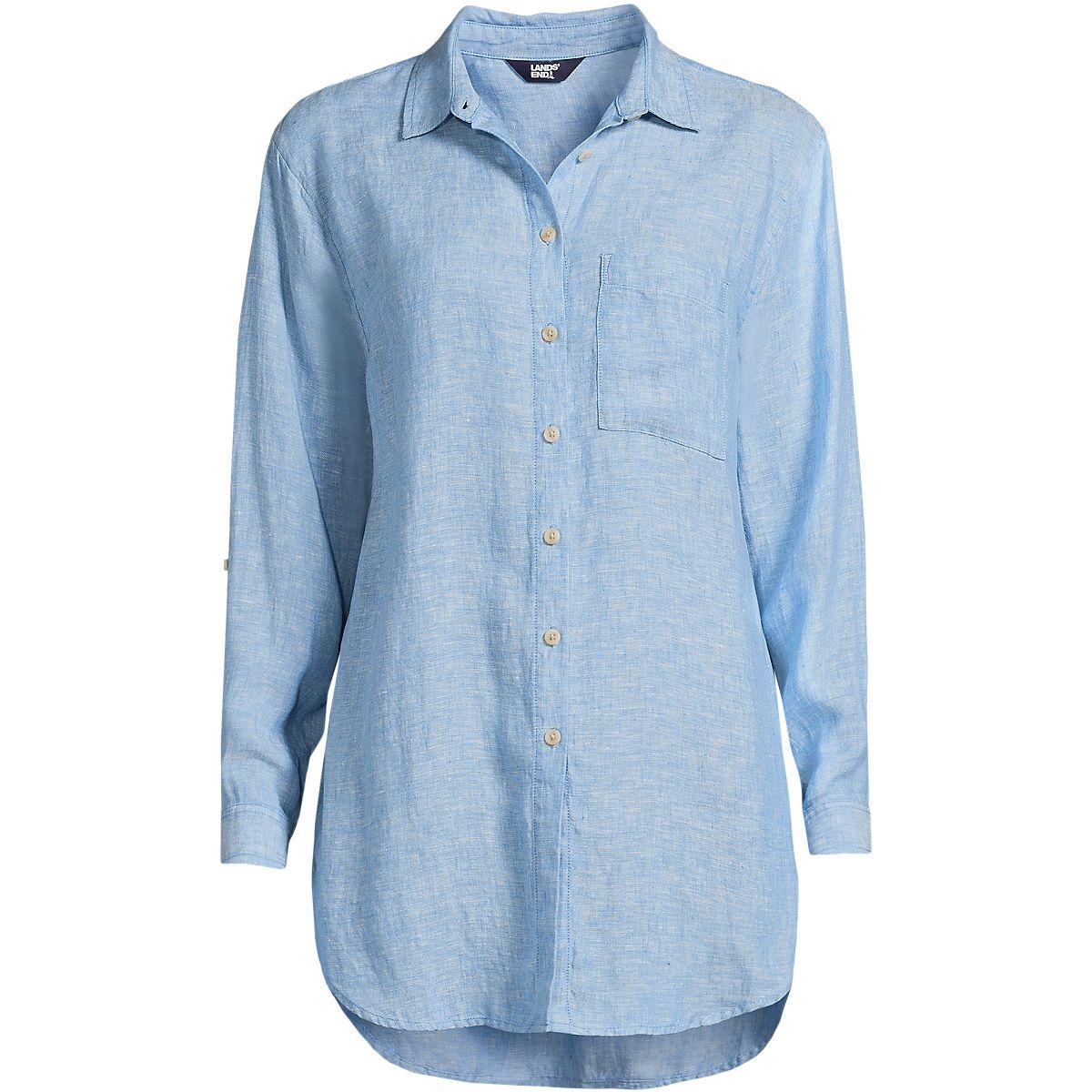 Women's Linen Roll Sleeve Oversized Relaxed Tunic Top | Lands' End (US)
