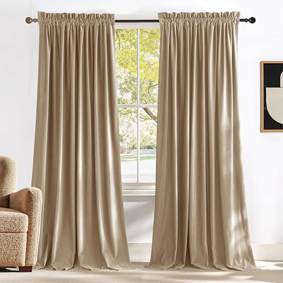 NICETOWN Beige Velvet Curtains 84 inches 2 Panels Set， Thermal Insulated Heavy Matt Rod Pocket ... | Amazon (CA)